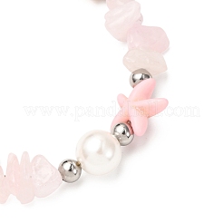 Natural Rose Quartz Chip Beads & Synthetic Turquoise Beaded Bracelets for Women&nbsp;BJEW-JB12416-02
