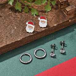 3 Pairs 3 Styles Christmas 304 Stainless Steel Hoop & Stud Earring Sets for Women&nbsp;EJEW-K279-16P-04