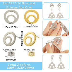 40Pcs 2 Colors 201 Stainless Steel Flat Round Stud Earring Findings&nbsp;STAS-SC0005-35