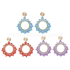 3 Pairs Glass Seed Bead Woven Stud Earrings&nbsp;EJEW-MZ00597