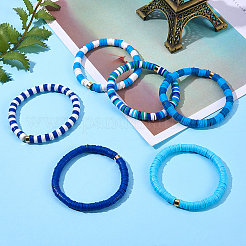 Handmade Polymer Clay Heishi Beads Stretch Bracelets Sets&nbsp;BJEW-JB05902-04