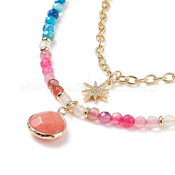 Teardrop Natural Agate Beads & White Jade Pendant Necklace Sets&nbsp;NJEW-JN04093