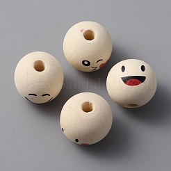 4Pcs 4 Styles Round Printed Wood European Beads&nbsp;WOOD-WH0036-06