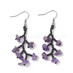 3 Pairs 316 Surgical Stainless Steel Glass Seed Beads Chip Dangle Earrings&nbsp;EJEW-TA00774