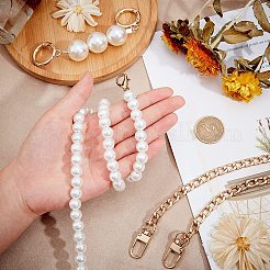 3Pcs 3 Style Acrylic Imitation Pearl Beads & ABS Plastic & Iron Curb Link Bag Strap Chains&nbsp;FIND-WR0002-04