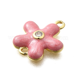 Brass Clear Cubic Zirconia Flower Connector Charms&nbsp;KK-P295-52G-02