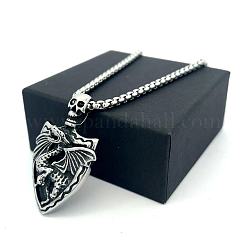 Vintage 304 Stainless Steel Skull Shield with Dragon Pendant Necklaces for Men&nbsp;IV2024