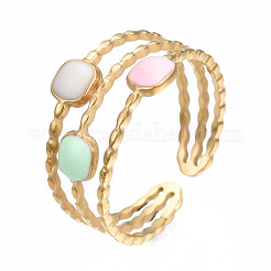 304 Stainless Steel Square Open Cuff Ring with Enamel&nbsp;RJEW-T023-52G