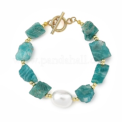 Raw Natural Amazonite and Oval Shell Pearl Beaded Bracelets&nbsp;BJEW-JB14389