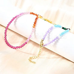 3MM Faceted Round Colorful Cubic Zirconia Beaded Necklaces for Women&nbsp;NJEW-A047-01G