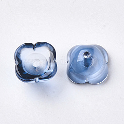 4-Petal Two Tone Transparent Spray Painted Glass Fancy Bead Caps&nbsp;GGLA-S054-009D-01