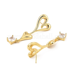 Rack Plating Brass Heart Dangle Stud Earrings with Cubic Zirconia&nbsp;EJEW-L261-009G