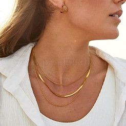 Fashion 304 Stainless Steel 3 Layered Snake Chain Necklaces for Women&nbsp;GS2900-1