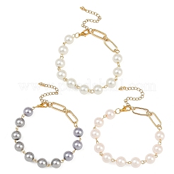 3Pcs 3 Colors Glass Pearl Round Beads Link Bracelets for Women&nbsp;BJEW-JB12051