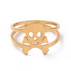 Ion Plating(IP) 201 Stainless Steel Skull Finger Ring&nbsp;RJEW-J051-08G