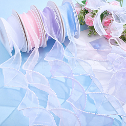 4Rolls 5 Yards ABS Pearl Edged Mesh Ribbon for Bowknot Making&nbsp;OCOR-ME0001-67