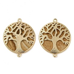 Natural Mixed Gemstone Flat Round Connector Charms&nbsp;G-E609-01G