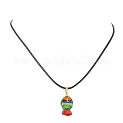 Handmade Lampwork Fish Pendant Black Waxed Cord Necklaces&nbsp;NJEW-JN06331