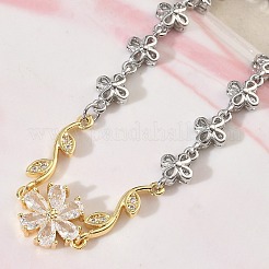 Brass Micro Pave Cubic Zirconia Link Chain Bracelets for Women&nbsp;BJEW-C156-04A-01GP
