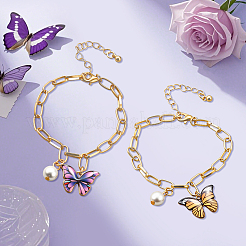 4Pcs 2 Colors Alloy Butterfly Charm Bracelets&nbsp;BJEW-HY0001-12