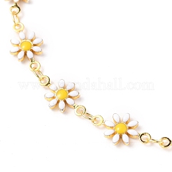 Brass Enamel Daisy Link Chain Anklets&nbsp;AJEW-AN00337