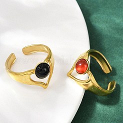 316 Stainless Steel with Natural Mixed Gemstone Cuff Rings&nbsp;RJEW-Z098-01G-13