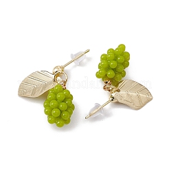 Resin Grape Shape Dangle Stud Earrings with 925 Sterling Silver Pin&nbsp;EJEW-E266-01LG