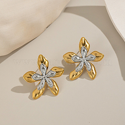 304 Stainless Steel Two Tone Flower Stud Earrings&nbsp;LA9010-2