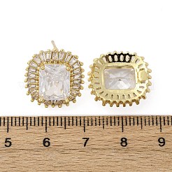 Brass Micro Pave Clear Cubic Zirconia Stud Earrings&nbsp;EJEW-F373-06G