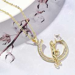 Brass Micro Pave Clear Cubic Zirconia Pendant Necklaces for Women&nbsp;NJEW-S449-01B-G