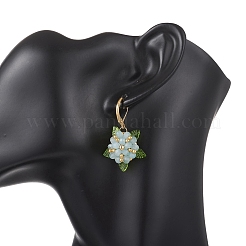 Valentine's Day Flower Natural Malaysian Jade & Glass Seed Beaded Leverback Earrings&nbsp;EJEW-MZ00700