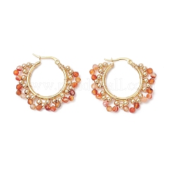 3 Pairs Brass Natural Gemstone Hoop Earrings&nbsp;EJEW-TA00782
