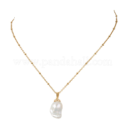Nuggets Natural Baroque Keshi Pearl Pendant 304 Stainless Steel Satellite Chain Necklaces for Women&nbsp;NJEW-JN06030
