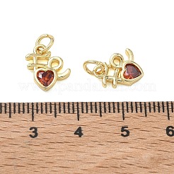 Valentine's Day Brass Micro Pave Dark Red Cubic Zirconia Charms&nbsp;LS-KK-T085-14G