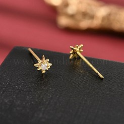 Star Brass Micro Pave Clear Cubic Zirconin Stud Earrings&nbsp;EJEW-D318-08G