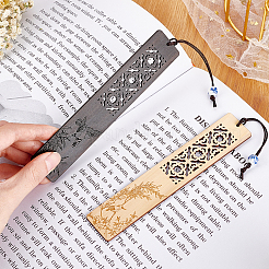 2Pcs 2 Colors Bird and Bamboo Engraved Wood Bookmark for Book Lover&nbsp;AJEW-GA0003-83