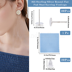 10 Pairs 925 Sterling Silver Flat Pad Stud Earring Settings&nbsp;STER-BBC0006-58C-S