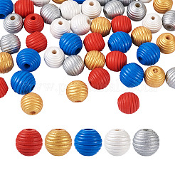 50Pcs 5 Styles Painted Natural Wood Beehive European Beads&nbsp;WOOD-FW0001-01