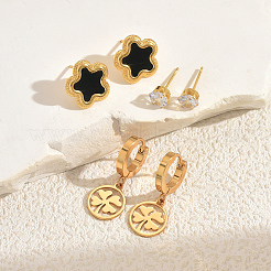 3 Pairs Stainless Steel Flower & Flat Round Earring Sets&nbsp;WL2091