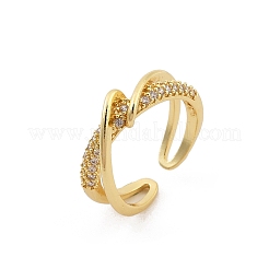 Rack Plating Brass Micro Pave Clear Cubic Zirconia Cuff Rings for Women&nbsp;RJEW-M028-114G