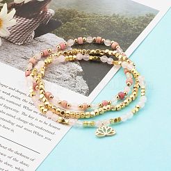 Natural Rose Quartz & Rhodonite Beaded Stretch Bracelets Sets&nbsp;BJEW-JB06255-01
