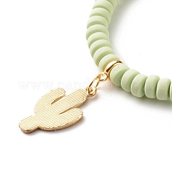 Natural Sandalwood Round & Polymer Clay Heishi Beads Stretch Bracelets Sets&nbsp;BJEW-JB07437