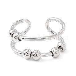 Brass Rotating Beaded Double Line Open Cuff Ring&nbsp;RJEW-H102-05P