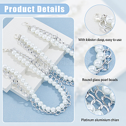 2Pcs Round Glass Pearl Beads & Aluminium Boot Strap Chains&nbsp;HJEW-HS00036