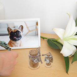 4Pcs Transparent Glass Empty Bottles with Alloy Paw Print Heart Leather Charms&nbsp;AJEW-NB00014
