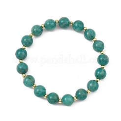Round Natural Amazonite & Brass Spacer Beads Beaded Stretch Bracelets for Women&nbsp;BJEW-JB14078