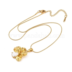 304 Stainless Steel Pave Clear Cubic Zirconia Flower Pendant Necklaces&nbsp;NJEW-H088-04G
