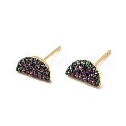 Colorful Cubic Zirconia Half Round Stud Earrings&nbsp;EJEW-F281-24G