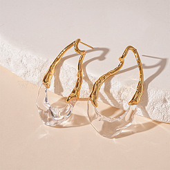 Irregular Brass & Resin Hammered Frame Stud Earrings for Women&nbsp;WG5EB90-01
