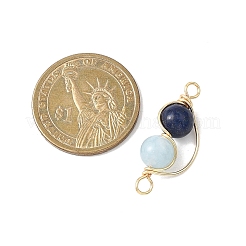 Copper Wire Wrapped Natural Lapis Lazuli & Dyed Blue Quartz Round Beded Links Connector Charms&nbsp;PALLOY-JF04678-02